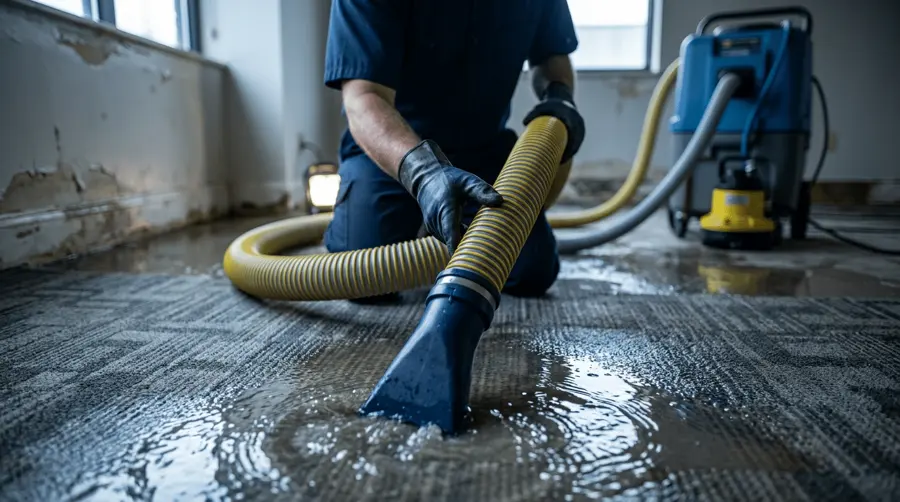 Extraction wand pulling standing water out of wet carpet in a Punta Gorda, FL home