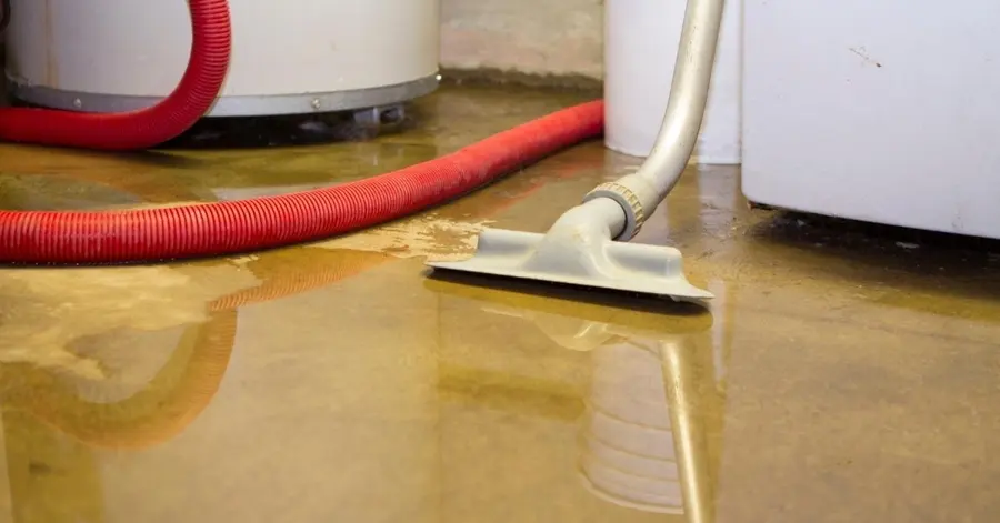 Wet vacuum pulling water off the floor around a leaking water heater in Punta Gorda
